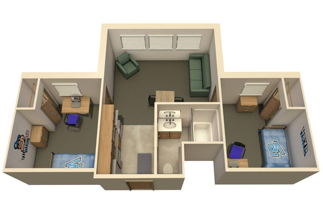 Image of 2 bedroom 2 person apartment floor plan